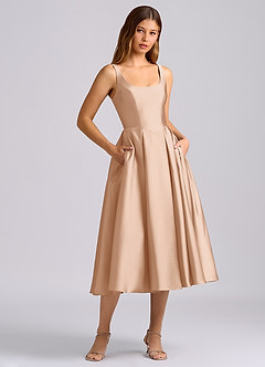 Azazie Amalie Bridesmaid Dresses English Rose A-Line Pleated Stretch Satin Dress image3