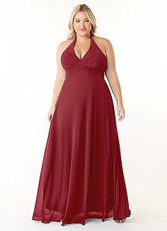 Azazie Tessie Bridesmaid Dresses Pomegranate A-Line V-Neck Pleated Chiffon Dress image6
