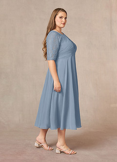 Azazie Dorothea Mother of the Bride Dresses Dusty Blue A-Line Scoop lace Chiffon Dress image3