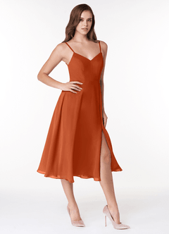 Azazie Clarissa Bridesmaid Dresses Burnt Orange A-Line V-Neck Chiffon Dress image6