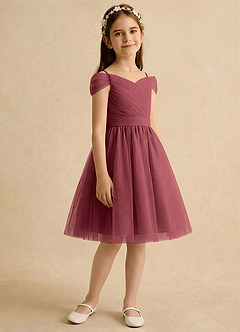 Azazie Lila Girls Formal Abiti da Ragazza di Fiori Abito A-Line in Tulle Spalle Scoperte Merlot image5