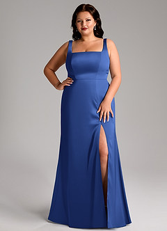Azazie Frostine Vestidos de damas de honor Vestido de Azul Real de Satén Elástico de Corte en A con Lazo image14