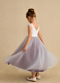 Azazie Momo Flower Girl Dresses Ivory Sangria A-Line Lace Dress image4