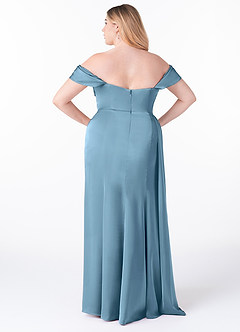 Azazie Amyra Bridesmaid Dresses Steel Blue Sheath Off the Shoulder Stretch Satin Convertible Dress image11