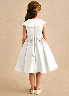 Azazie Acorn Flower Girl Dresses Ivory A-Line Pleated Matte Satin Dress image2