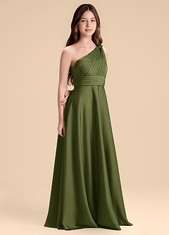 Azazie Charlize Junior Robe Trapèze en Satin extensible Plissée Olive image3