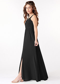 Azazie Evie Junior Black A-Line Pleated Chiffon Dress image2
