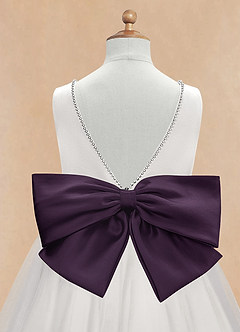 Azazie Seline Flower Girl Dresses Ivory Plum A-Line Bow Tulle Dress image9