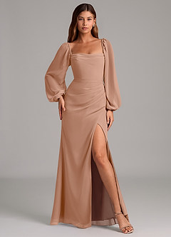 Azazie Brixley Brautjungfernkleider Meerjungfrau-Linie Langarm Chiffon Kleid Champagner Rosa image4