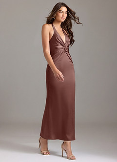 Azazie Valerie Bridesmaid Dresses Espresso Mermaid Pleated Stretch Satin Dress image4