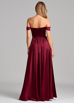 Azazie Raisa Bridesmaid Dresses Burgundy A-Line Off the Shoulder Stretch Satin Dress image5