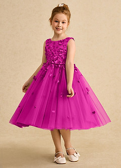 Azazie Lana Flower Girl Dresses Fuchsia A-Line Sleeveless Matte Satin Dress image3