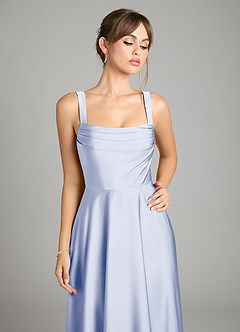 Azazie Shaude Bridesmaid Dresses Ice A-Line Pleated Stretch Satin Dress image3