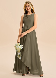 Azazie Mannie Junior Vestido de Verde Sauce de Gasa de Corte en A con Plisado image5