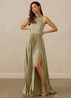Christian Siriano Bridal for Azazie 1007 Bridesmaid Dresses Moss Green A-Line Pleated Stretch Satin Dress image4