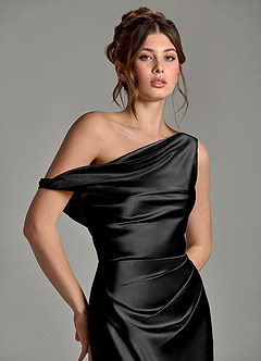 Azazie Emerson Bridesmaid Dresses Black Mermaid Off the Shoulder Metallic Satin Dress image7