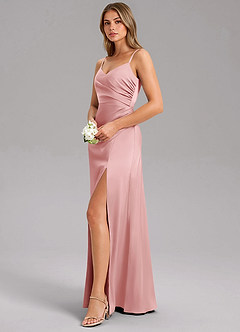 Azazie Azuree Brudtärnklänningar Klä av A-Linje i Stretch Satin Plisserad Puderrosa image4