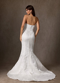 Azazie Nahara Wedding Dresses Diamond White Mermaid Strapless Floral Jacquard Dress image2