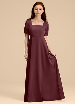 Azazie Briar Junior Sangria A-Line Bow Stretch Satin Dress image3