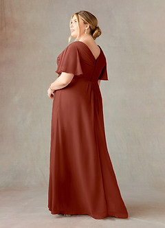 Azazie Morning Glory Mother of the Bride Dresses Auburn A-Line V-Neck Ruched Chiffon Dress image8