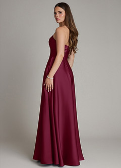 Azazie Meleena Bridesmaid Dresses Mulberry A-Line Strapless Stretch Satin Dress image3