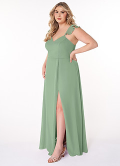 Azazie Everett Bridesmaid Dresses Matcha A-Line V-neck Ruched Chiffon Dress image8