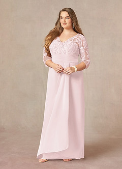 Azazie Joan Abiti per la Madre della Sposa Abito Tubino in Chiffon con Scollo a V in Pizzo Rosa Rossore image8