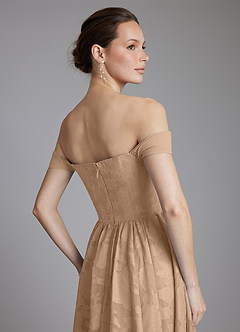 Azazie Raisa Bridesmaid Dresses Champagne A-Line Off the Shoulder Floral Burnout Dress image8