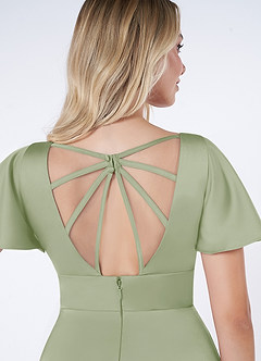 Azazie Lani Bridesmaid Dresses Dusty Sage A-Line Flounce Sleeve Stretch Satin Dress image3