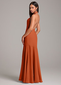 Azazie Lorena Bridesmaid Dresses Burnt Orange Mermaid Pleated Chiffon Dress image6