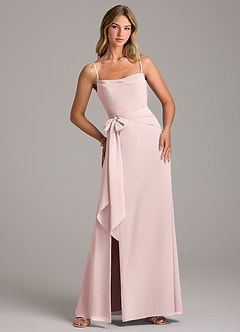 Azazie Tahlia Bridesmaid Dresses Blushing Pink A-Line with Belt Chiffon Dress image1
