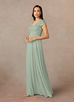 Azazie Macy Mother of the Bride Dresses Dusty Sage A-Line V-Neck Sequin Lace Lace Dress image2