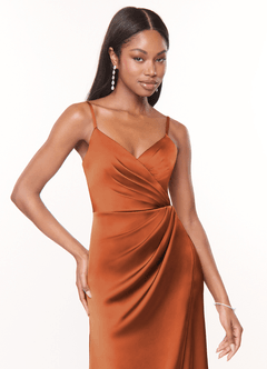 Azazie Maci Brautjungfernkleider A-Linie V-Hals Gefaltet Stretch-Satin Kleid Kanel image5