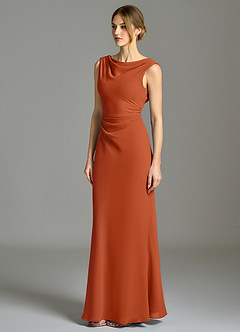 Azazie Kieryn Vestidos de damas de honor Vestido de Naranja Quemada de Gasa de Corte Sirena con Plisado image3