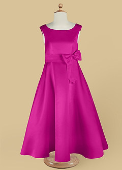 Azazie Lindy Flower Girl Dresses Fuchsia A-Line Pleated Matte Satin Dress image13