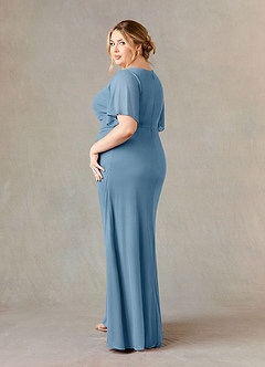 Azazie Selah Mother of the Bride Dresses Steel Blue A-Line V-Neck ruched Mesh Dress image10
