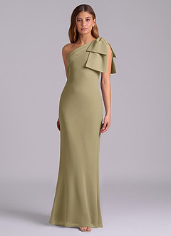 Azazie Yuanna Robes de demoiselle d'honneur Robe Sirène en Mousseline de soie Une épaule Vert Mousse image5