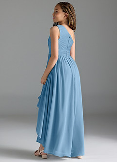Azazie Mathilda Junior Steel Blue A-Line Pleated Chiffon Dress image5
