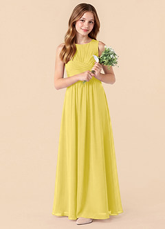 Azazie Skyla Junior Canary A-Line Pleated Chiffon Dress image3
