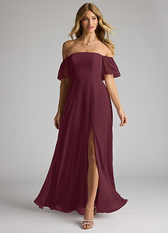 Azazie Sue Jurken voor bruidsmeisjes Converteerbaar Jurk van Chiffon met A-Lijn Off the Shoulder Cabernet image1
