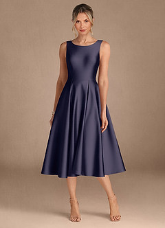 Azazie Fulton Vestidos para mãe da noiva Vestido Tormentoso de Cetim elástico de Linha A com Plissado image5