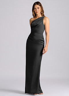 Azazie Akilah Brudtärnklänningar Klä av Sjöjungfru i Stretch Satin Ena axeln Svart image6