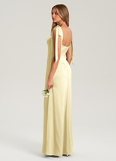 Azazie Frostine Bridesmaid Dresses Lemon Sorbet A-Line Bow Stretch Satin Dress image6