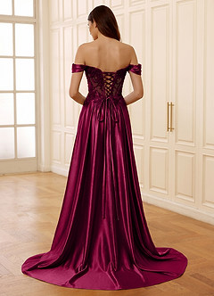 Rowane Burgundy Corset Rhinestone Sheer Lace Prom Dress image2