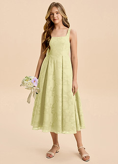 Azazie Amalie Junior Vestido de Sorbete De Limón de Devorado Floral de Corte en A con Volante image3