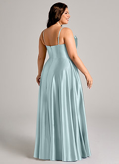 Azazie Elle Bridesmaid Dresses Mist A-Line with Pockets Metallic Satin Dress image11