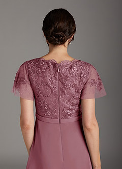 Azazie Singer Mother of the Bride Dresses Vintage Mauve A-Line V-Neck Lace Chiffon Dress image4