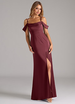 Azazie Callan Vente finale Robe Trapèze Convertible en Satin extensible Plissée Burgundy image1