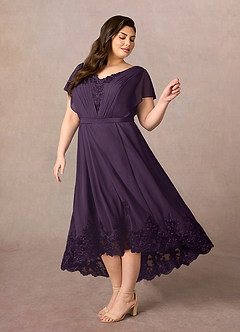 Azazie Palana Mère de la mariée Robes Robe Trapèze en Mousseline de soie Dentelle Prune image8