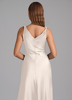 Azazie Nerine Bridesmaid Dresses White Alabaster A-Line Pleated Stretch Satin Dress image2